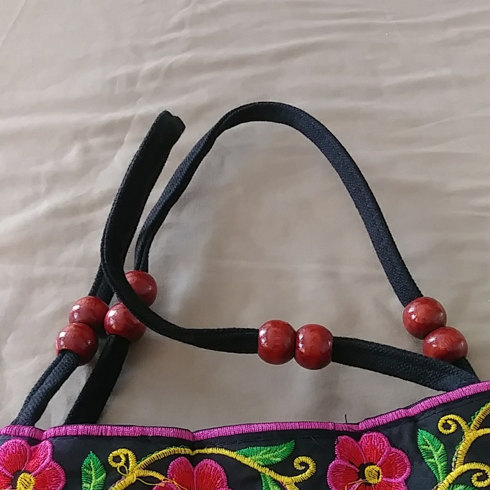 VINTAGEHand Embroidered Flower Handbag - Made In Mexico - Picture 5 of 6